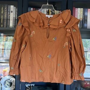 Something Navy Embroidered Ruffle Top